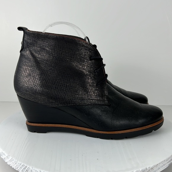 Hispanitas Black Leather Wedge Ankle Boot Booties Size 39.5 US 8.5 - 9 - Picture 3 of 10